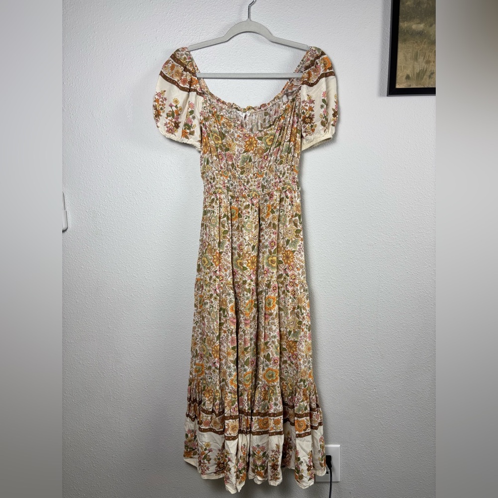 Bohemian Floral Maxi Dress in Cream and Brown